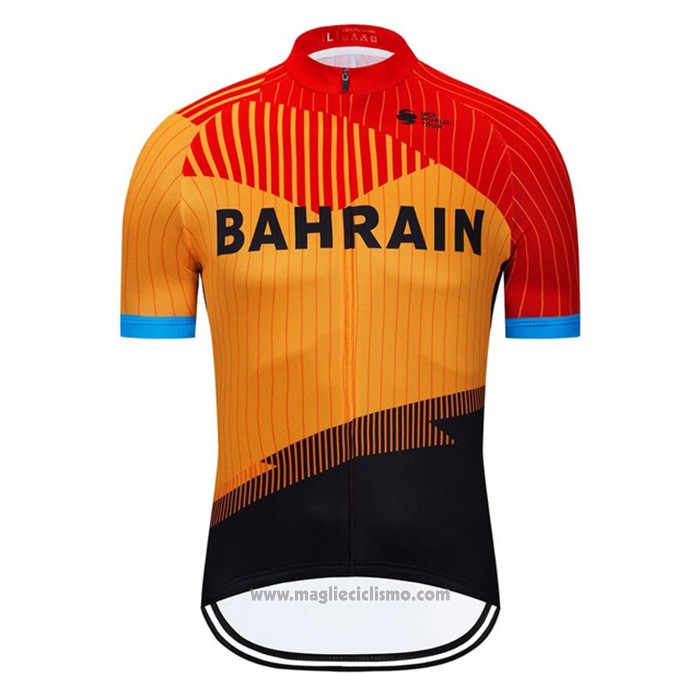 2020 Abbigliamento Ciclismo Bahrain Arancione Nero Manica Corta e Salopette